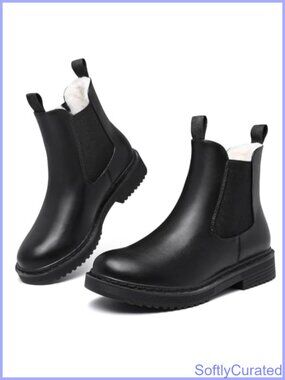 Winter Chelsea Boots Warm Faux Fur Lined Chunky Lug Ankle Booties
